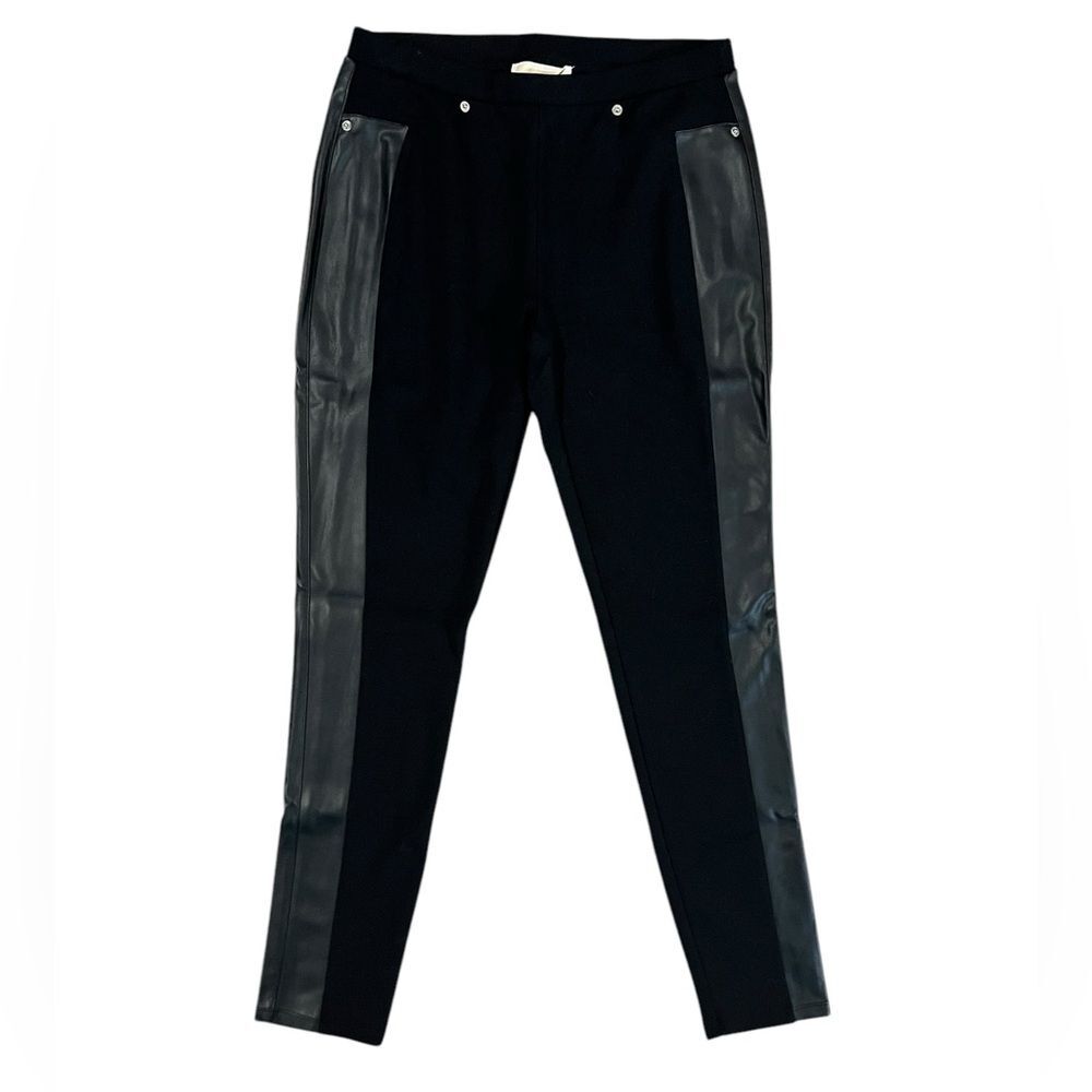 Michael Kors Pull On Black Leggings Faux Leather Sides Womens Size 8